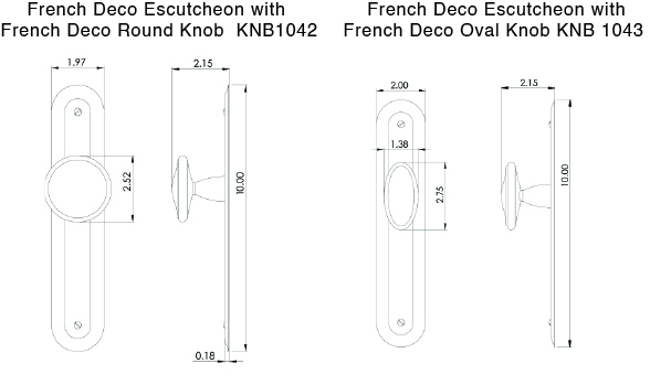 French Deco Escutcheons with French Deco Knobs Line Art
